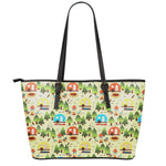 Camping Picnic Pattern Print Leather Tote Bag