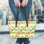 Camping Picnic Pattern Print Leather Tote Bag