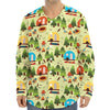 Camping Picnic Pattern Print Long Sleeve Baseball Jersey