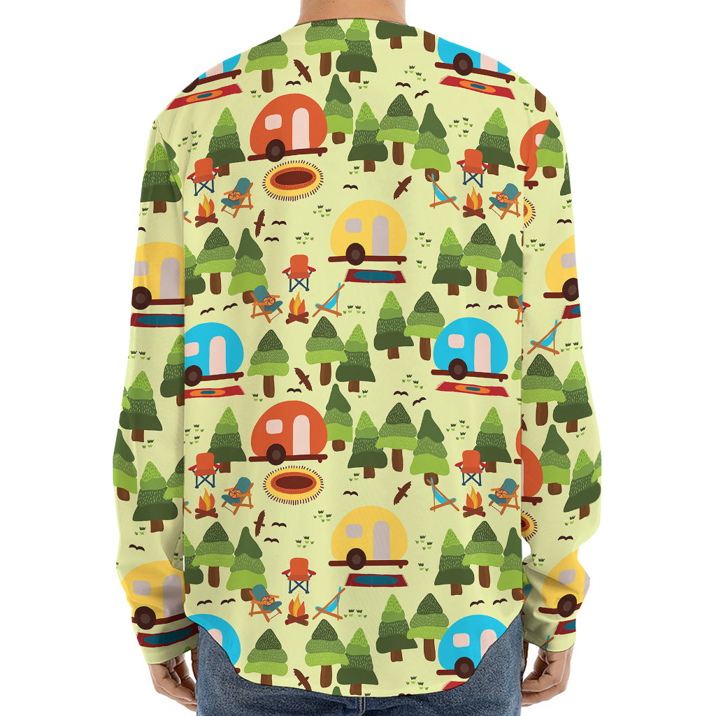 Camping Picnic Pattern Print Long Sleeve Baseball Jersey