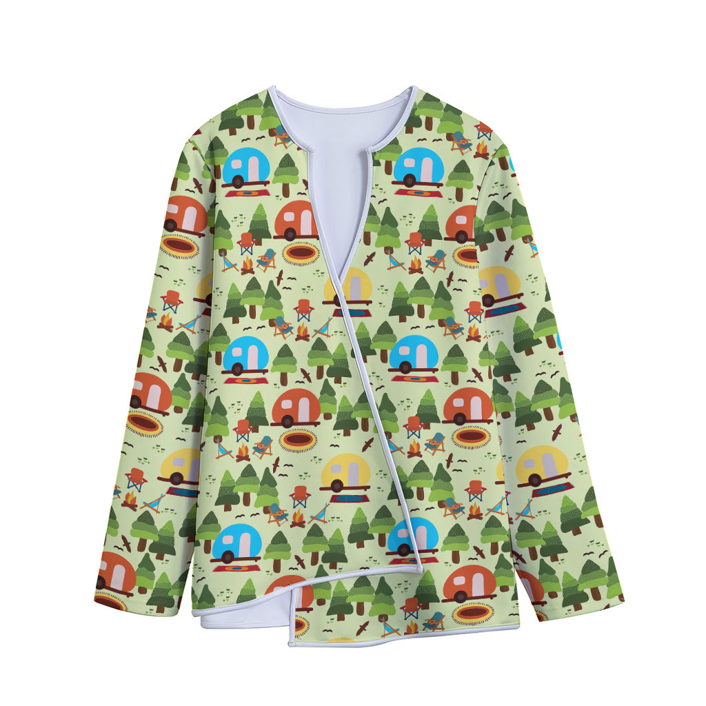 Camping Picnic Pattern Print Long Sleeve Short Coat