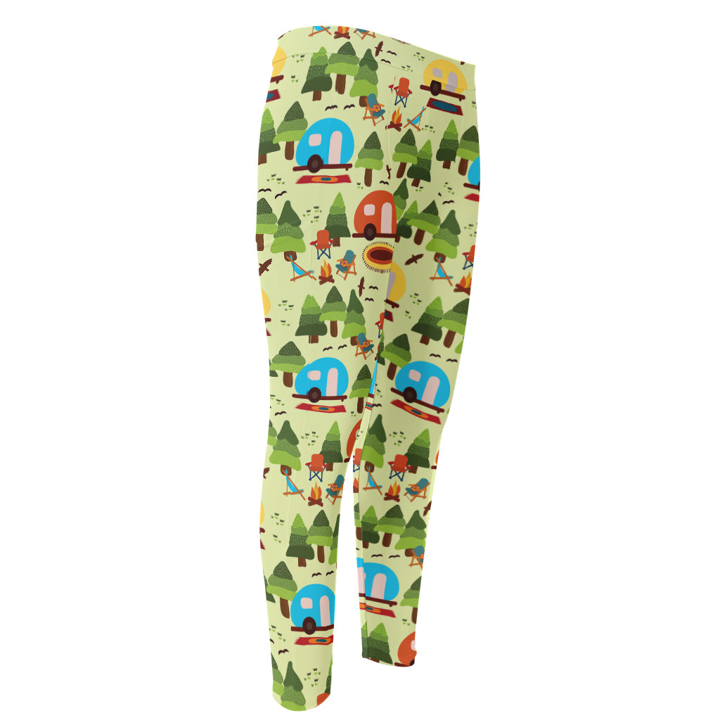 Camping Picnic Pattern Print Men's Compression Pants