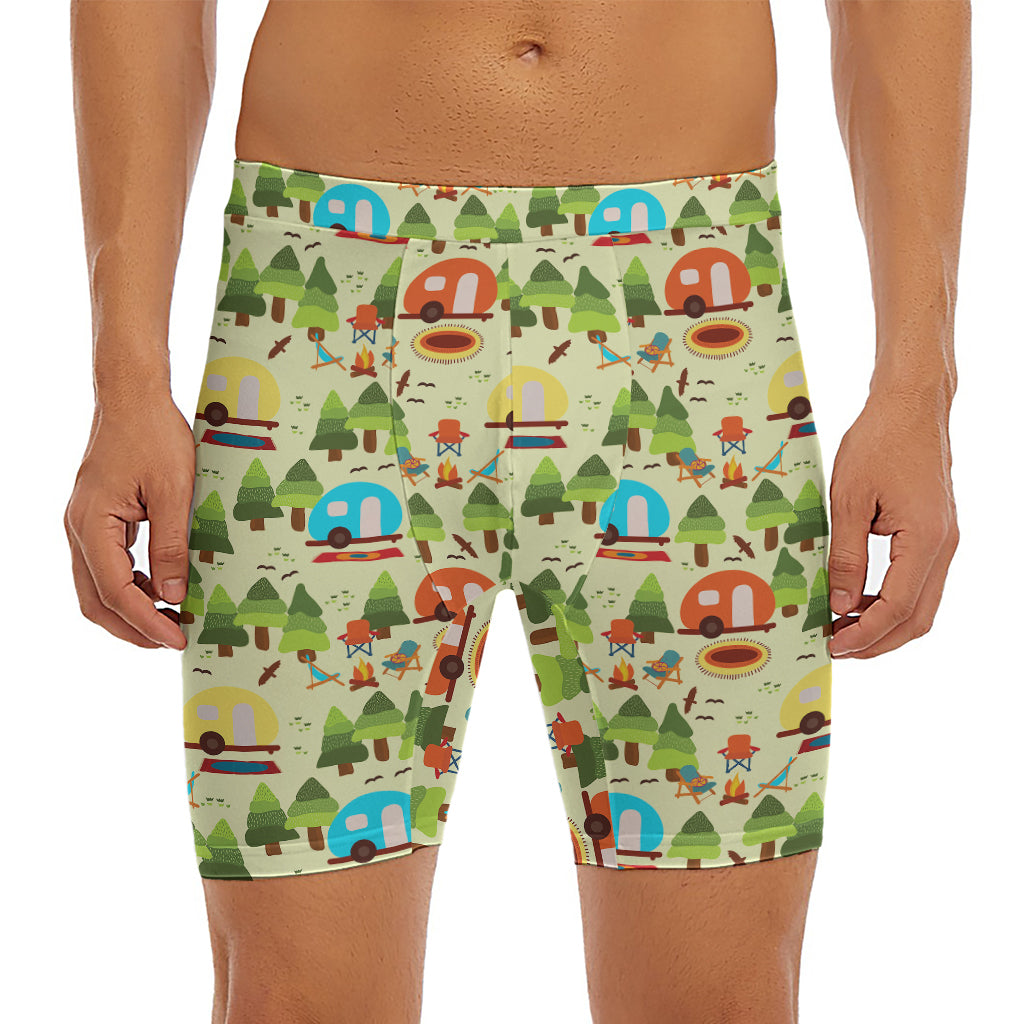 Camping Picnic Pattern Print Men's Long Boxer Briefs