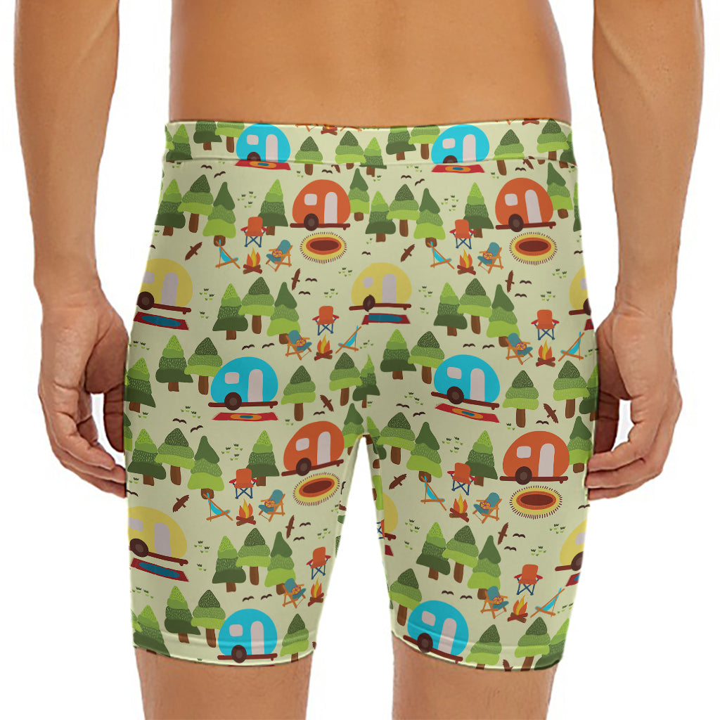 Camping Picnic Pattern Print Men's Long Boxer Briefs