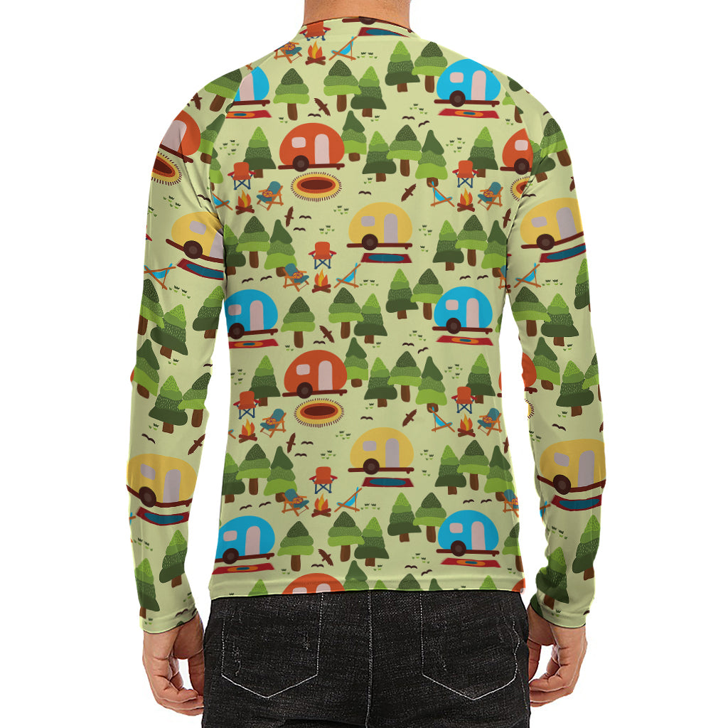 Camping Picnic Pattern Print Men's Long Sleeve Rash Guard