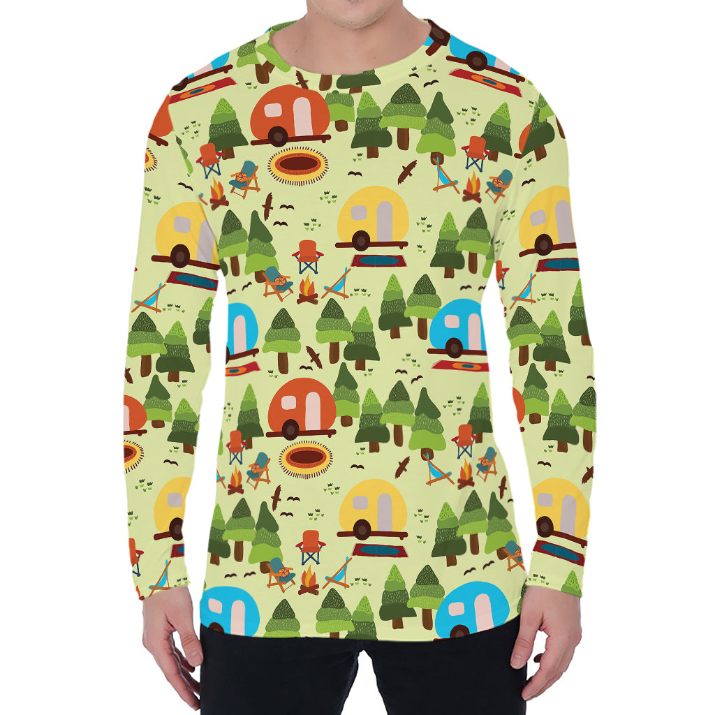 Camping Picnic Pattern Print Men's Long Sleeve T-Shirt