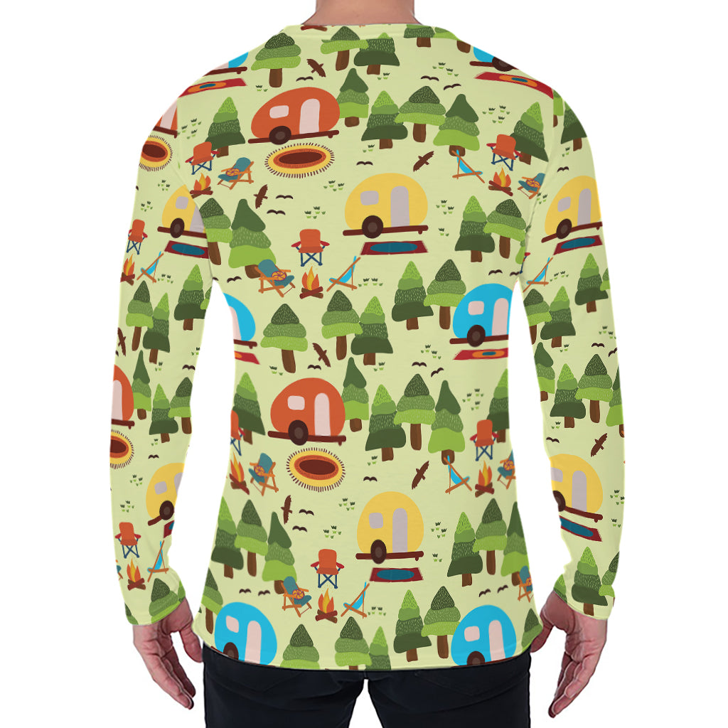 Camping Picnic Pattern Print Men's Long Sleeve T-Shirt