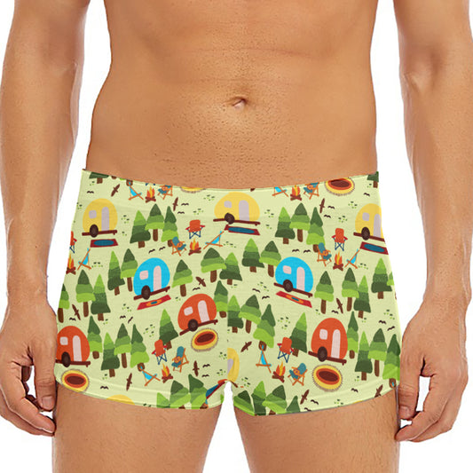 Camping Picnic Pattern Print Men's Short Boxer Briefs