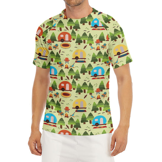 Camping Picnic Pattern Print Men's Short Sleeve Rash Guard