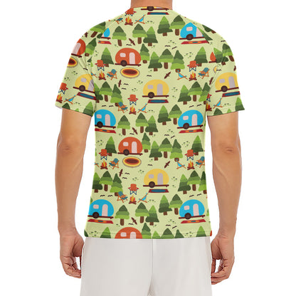 Camping Picnic Pattern Print Men's Short Sleeve Rash Guard