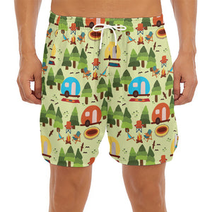 Camping Picnic Pattern Print Men's Split Running Shorts