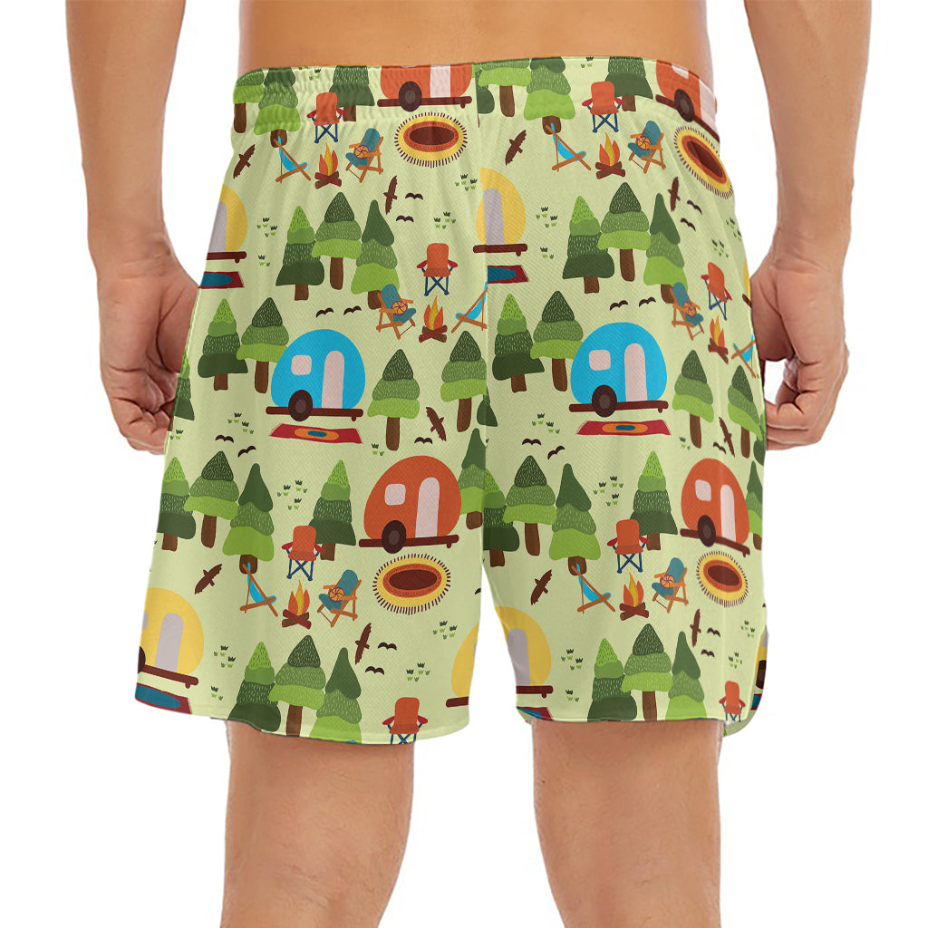 Camping Picnic Pattern Print Men's Split Running Shorts