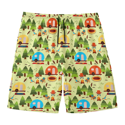 Camping Picnic Pattern Print Men's Swim Trunks