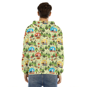 Camping Picnic Pattern Print Men's Velvet Pullover Hoodie