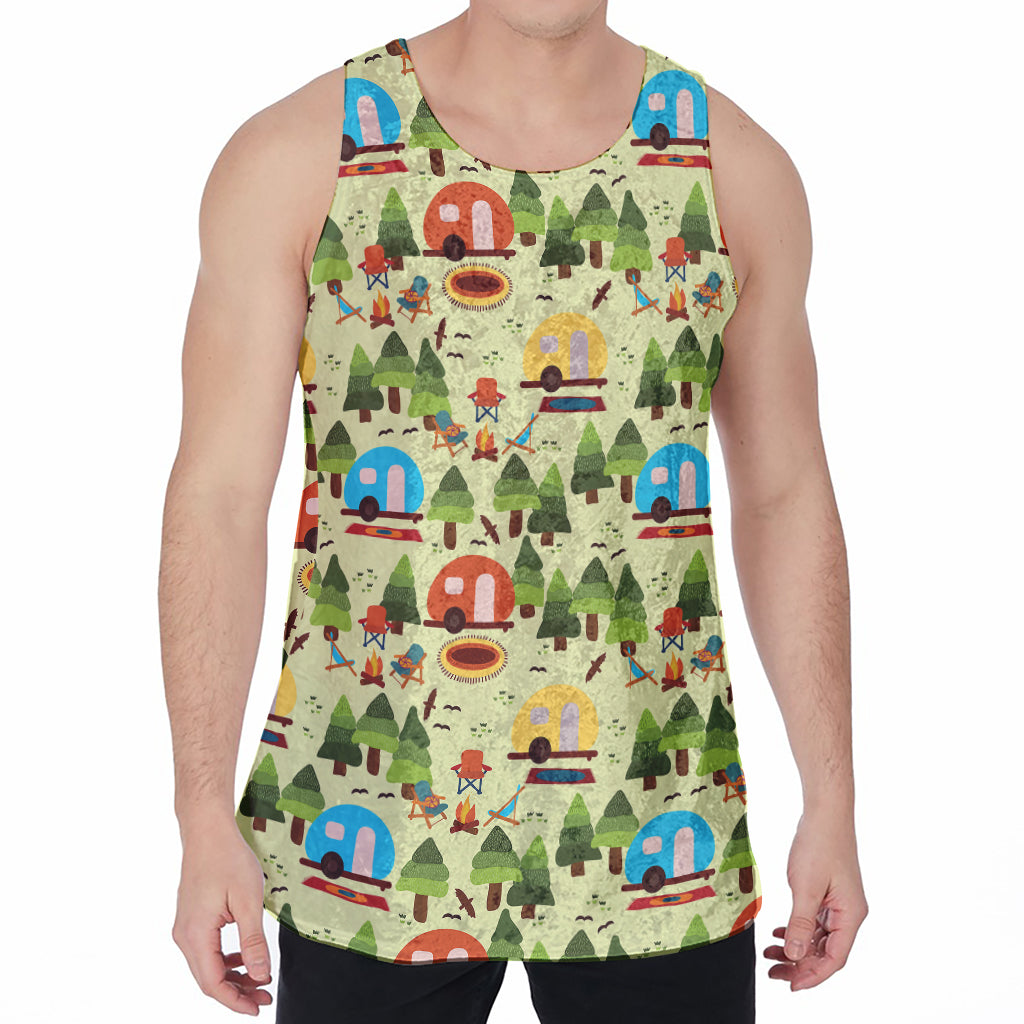 Camping Picnic Pattern Print Men's Velvet Tank Top