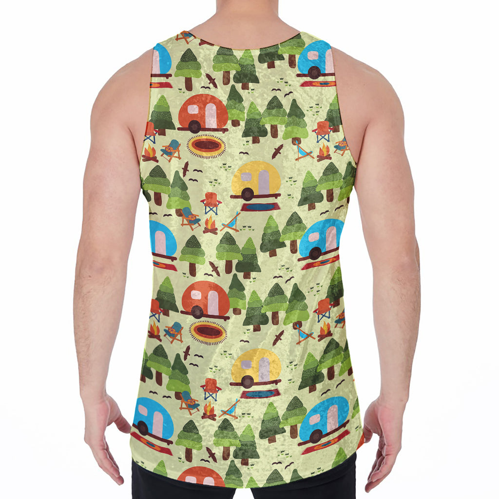 Camping Picnic Pattern Print Men's Velvet Tank Top