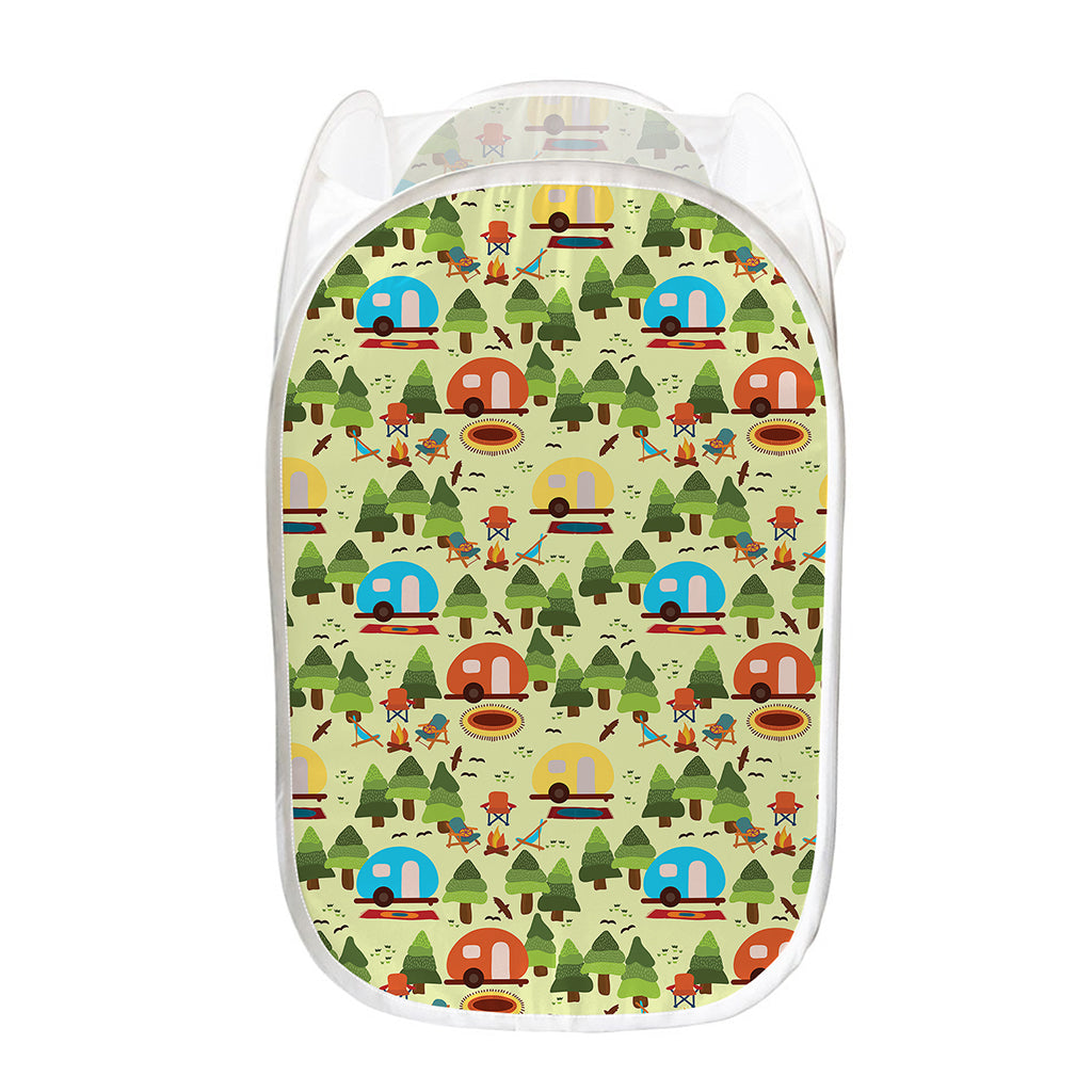 Camping Picnic Pattern Print Mesh Laundry Hamper