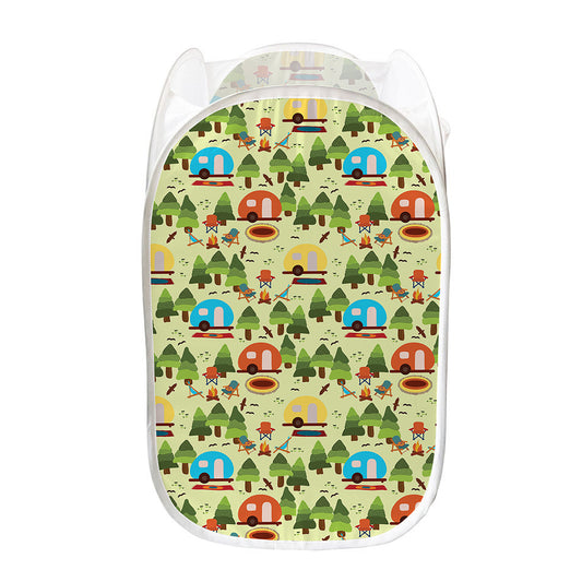 Camping Picnic Pattern Print Mesh Laundry Hamper