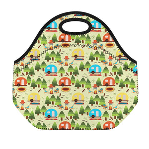 Camping Picnic Pattern Print Neoprene Lunch Bag