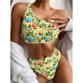 Camping Picnic Pattern Print One Shoulder Bikini Set