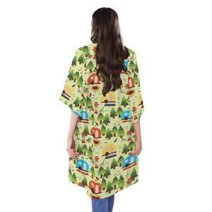 Camping Picnic Pattern Print Open Front Beach Cover Up