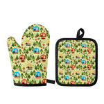 Camping Picnic Pattern Print Oven Mitt And Pot Holder Set