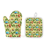 Camping Picnic Pattern Print Oven Mitt And Pot Holder Set