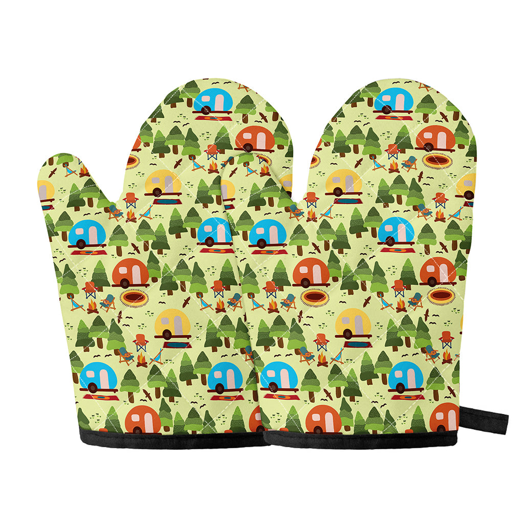 Camping Picnic Pattern Print Oven Mitts