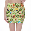 Camping Picnic Pattern Print Pencil Mini Skirt