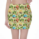 Camping Picnic Pattern Print Pencil Mini Skirt