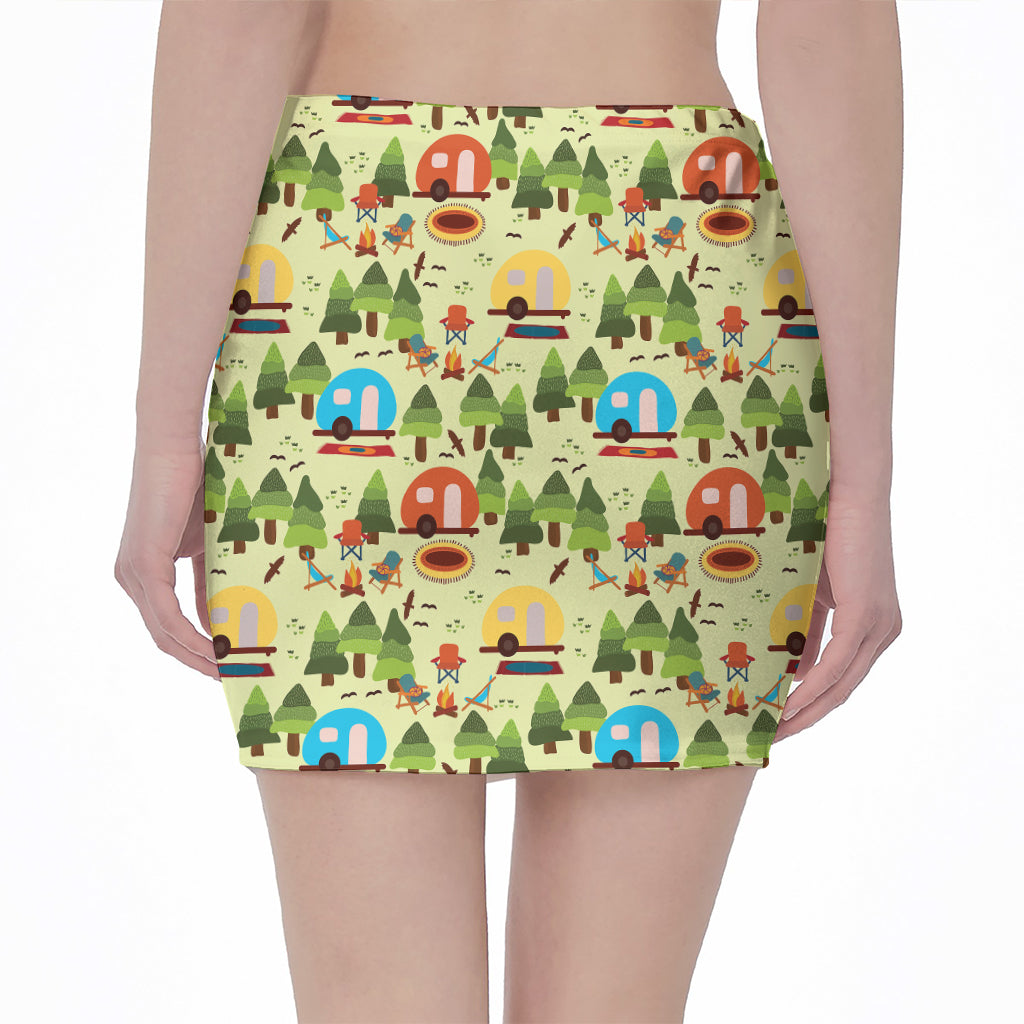 Camping Picnic Pattern Print Pencil Mini Skirt