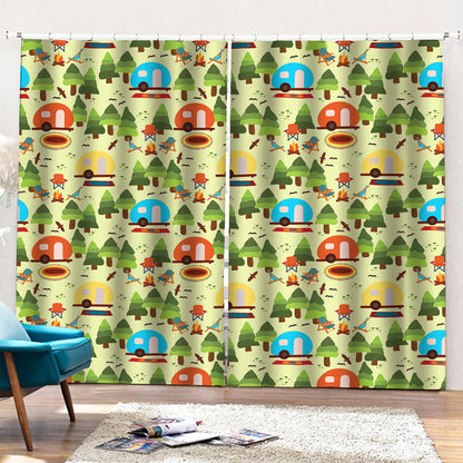 Camping Picnic Pattern Print Pencil Pleat Curtains