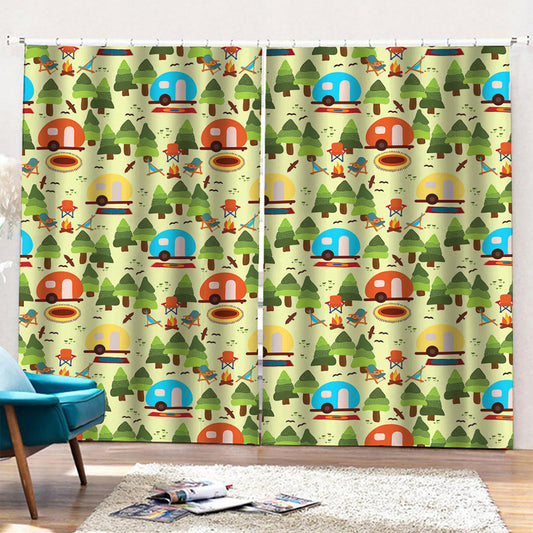 Camping Picnic Pattern Print Pencil Pleat Curtains