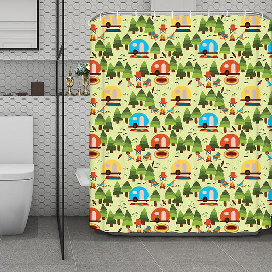 Camping Picnic Pattern Print Polyester Shower Curtain