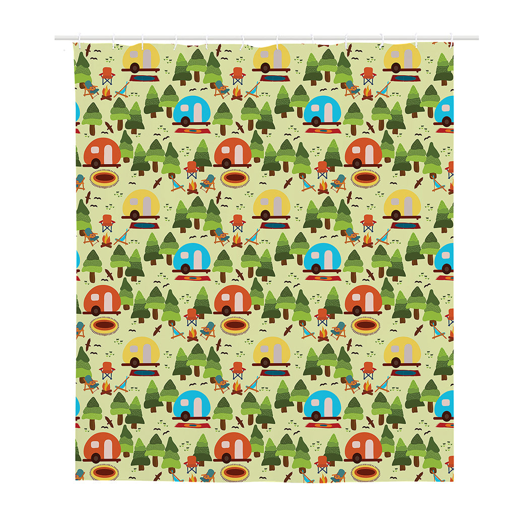 Camping Picnic Pattern Print Polyester Shower Curtain