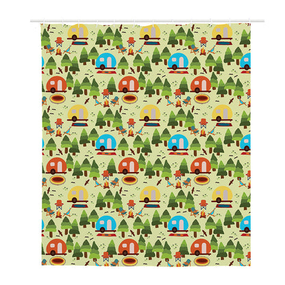 Camping Picnic Pattern Print Polyester Shower Curtain