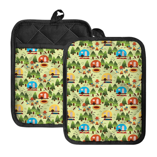Camping Picnic Pattern Print Pot Holders With Pocket