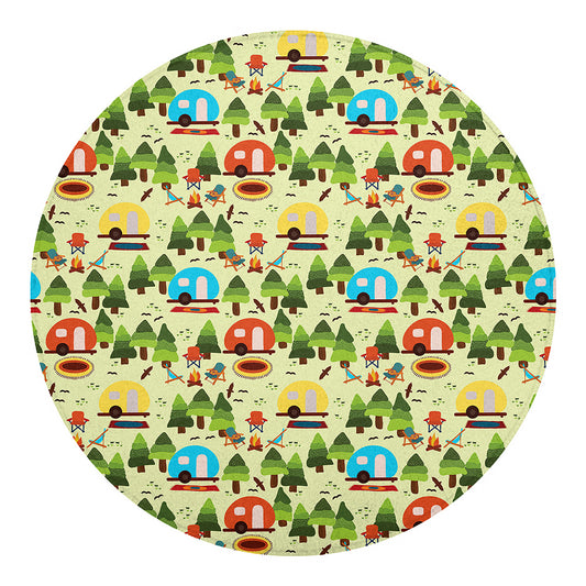 Camping Picnic Pattern Print Round Blanket