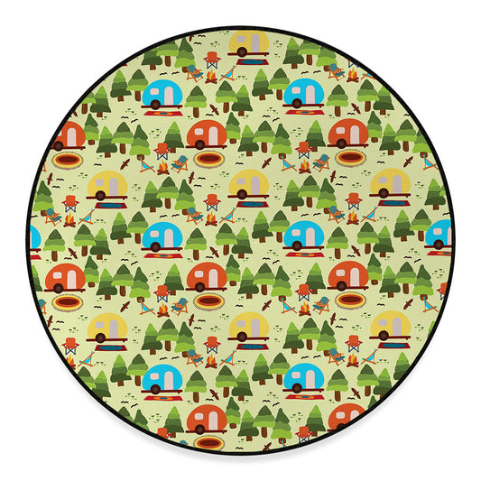 Camping Picnic Pattern Print Round Floor Mat