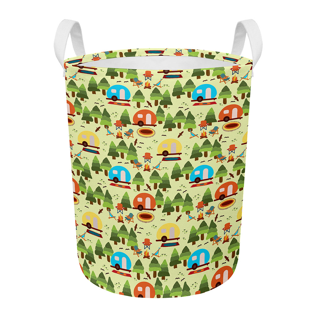 Camping Picnic Pattern Print Round Laundry Basket