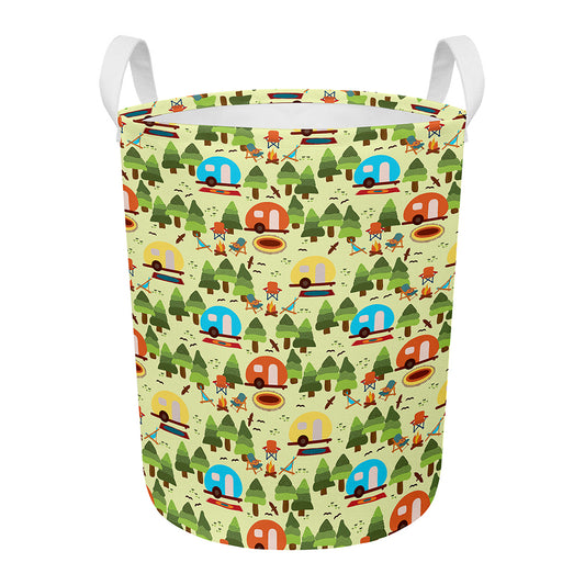 Camping Picnic Pattern Print Round Laundry Basket