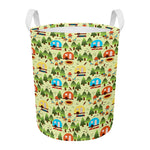 Camping Picnic Pattern Print Round Laundry Basket
