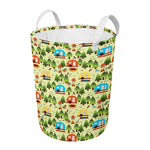 Camping Picnic Pattern Print Round Laundry Basket