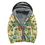 Camping Picnic Pattern Print Sherpa Lined Zip Up Hoodie