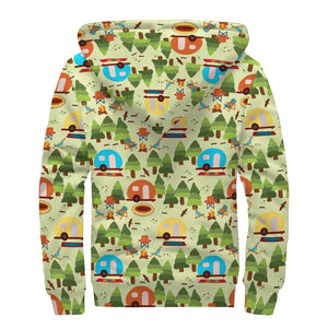 Camping Picnic Pattern Print Sherpa Lined Zip Up Hoodie