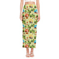 Camping Picnic Pattern Print Side Slit Maxi Skirt