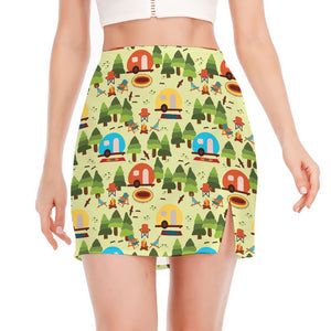 Camping Picnic Pattern Print Side Slit Mini Skirt