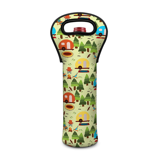 Camping Picnic Pattern Print Single Neoprene Wine Tote