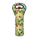 Camping Picnic Pattern Print Single Neoprene Wine Tote