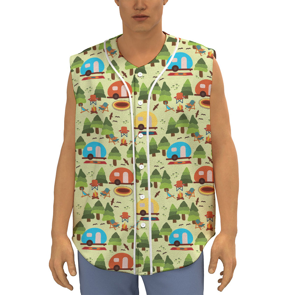 Camping Picnic Pattern Print Sleeveless Baseball Jersey